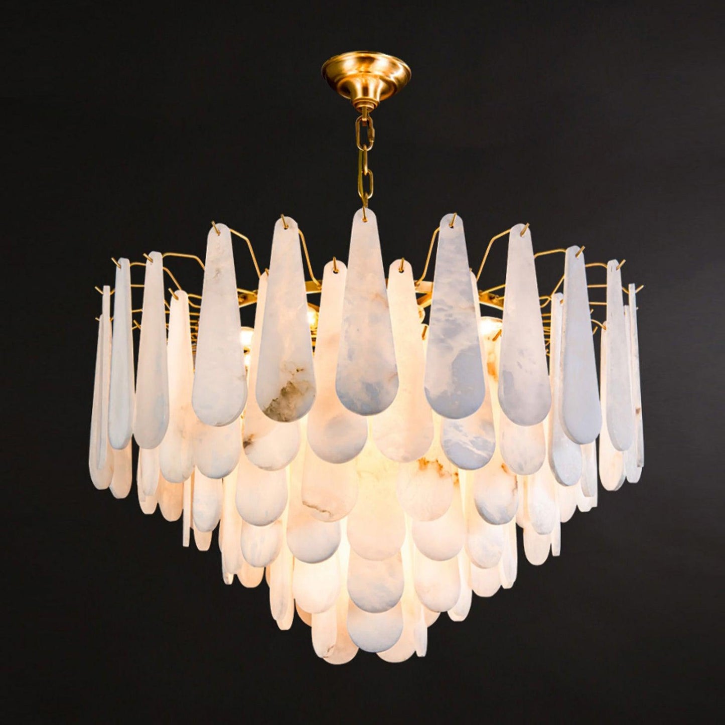 Leon Chandelier Φ 31.5″ x H 21.7″ / Dia 80cm x H 55cm / Brass + White Chandelier