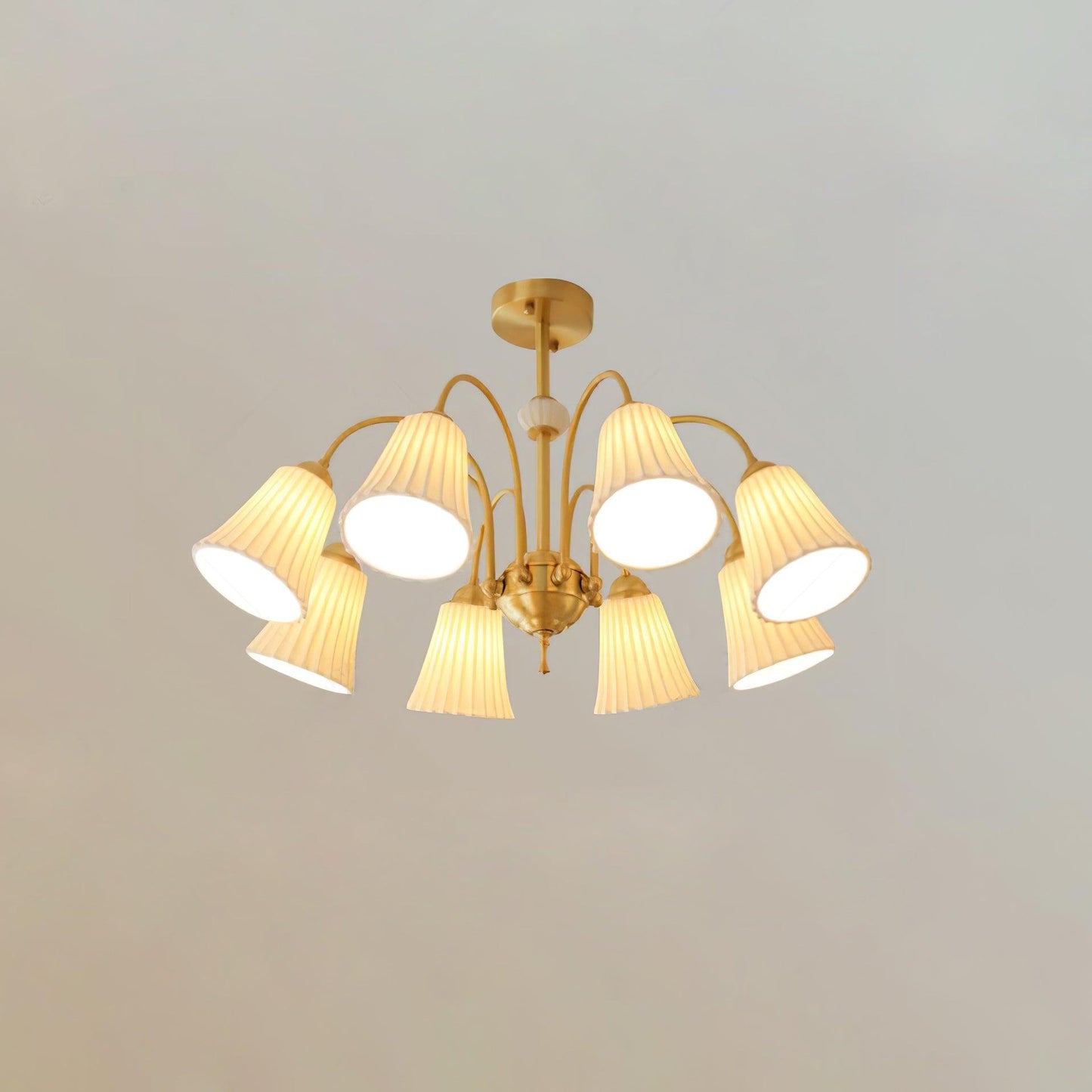 Medieval Ceramic Trumpet Chandelier 8 Lamps ? 30.7″ x H 16.9″ / Dia 78cm x H 43cm / Gold & White Chandelier
