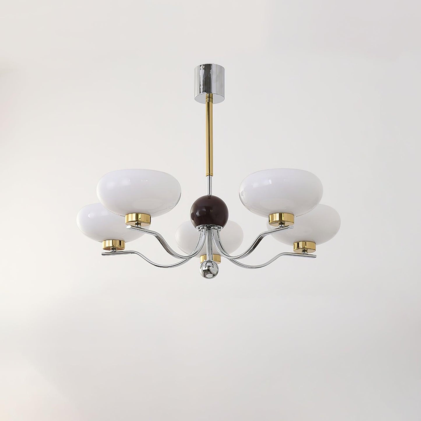 Medieval Glass Bowl Chandelier 5 Lamps ? 29.5″ x H 23.6″ / Dia 75cm x H 60cm / Chrome & Gold & Milk white Chandelier