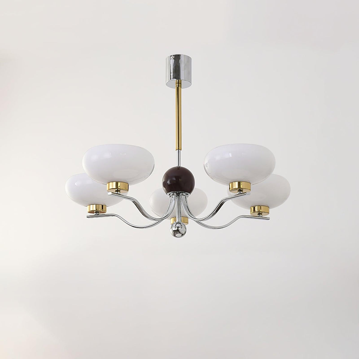 Medieval Glass Bowl Chandelier 5 Lamps Dia 29.5″ x H 23.6″ / Dia 75cm x H 60cm / Chrome & Gold & Milk white Chandelier