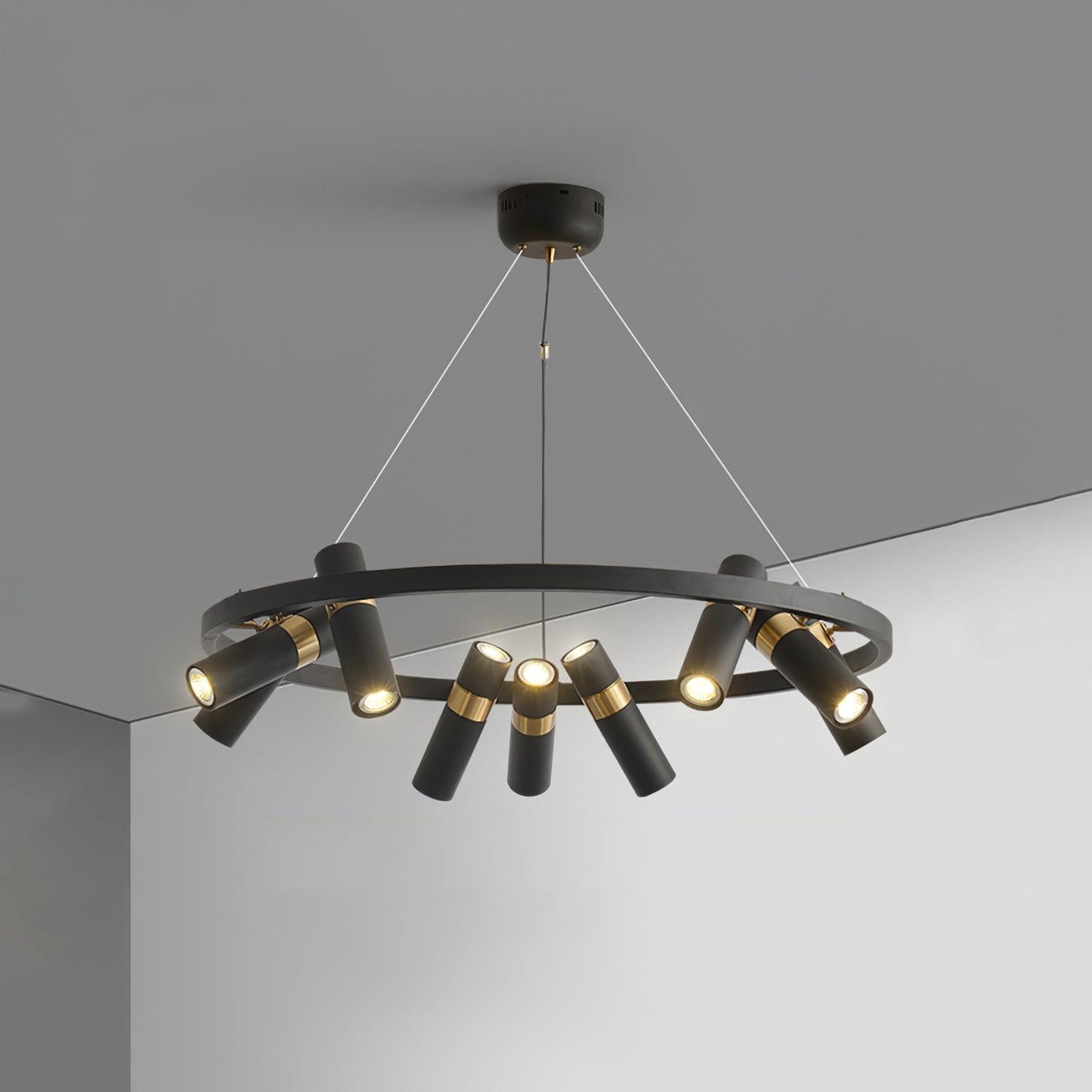 Black Mutil Pipe Chandelier 9 Lamps Dia 33.5″ x H 8.7″ / Dia 85m x H 22cm / Black & Gold Chandelier