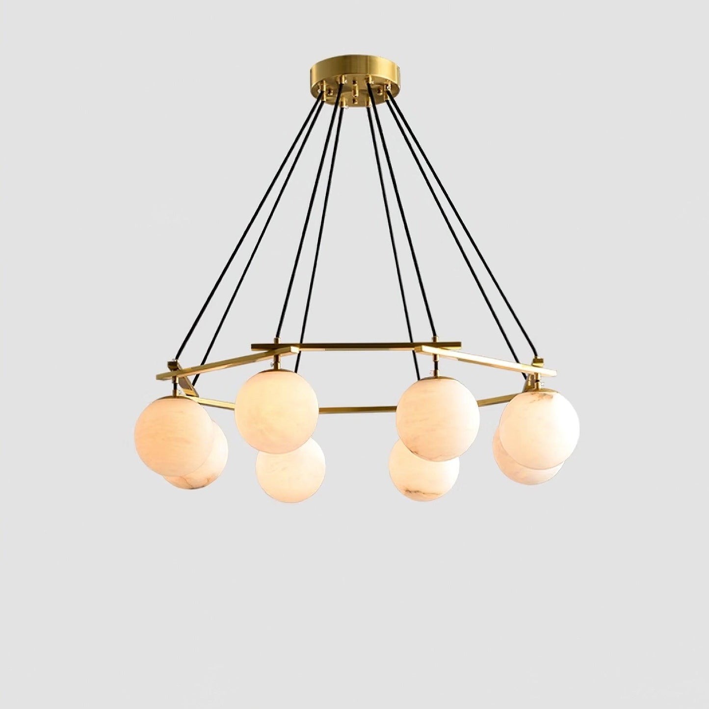 Miira Alabaster Chandelier 8 heads Dia 34.6″ x H 59″/ Dia 88cm x H 150cm / Brass & White Alabaster Chandelier