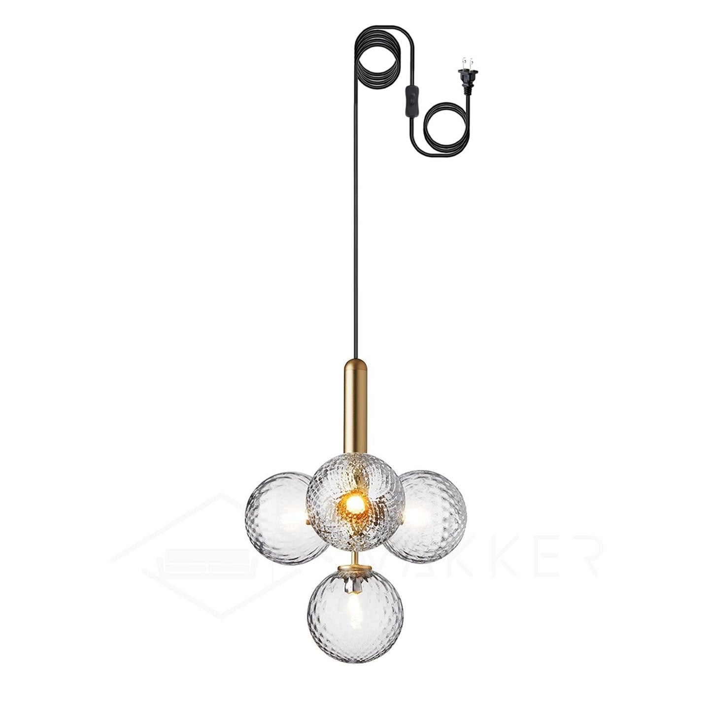 Miira Brass Pendant Swag Light 5 heads ? 13.8″ x H 17″ / Dia 35cm x H 43cm / Brass & Clear glass / US Plug Pendant light