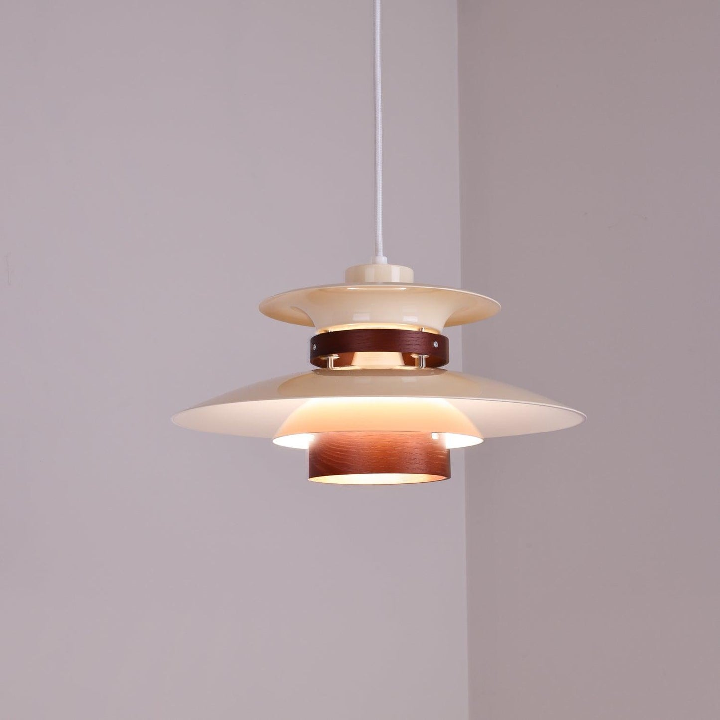 Modulo Layered Pendant Light Dia 13.8″ x H 8.3″ / Dia 35cm x H 21cm / Beige & Dark oak color Pendant light