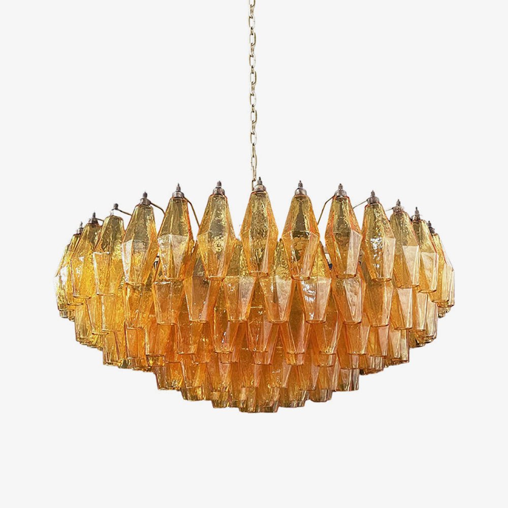 Murano Rhombus Amber Glass Chandelier Dia 35.4″ x H 17.7″ / Amber & Gold Chandelier