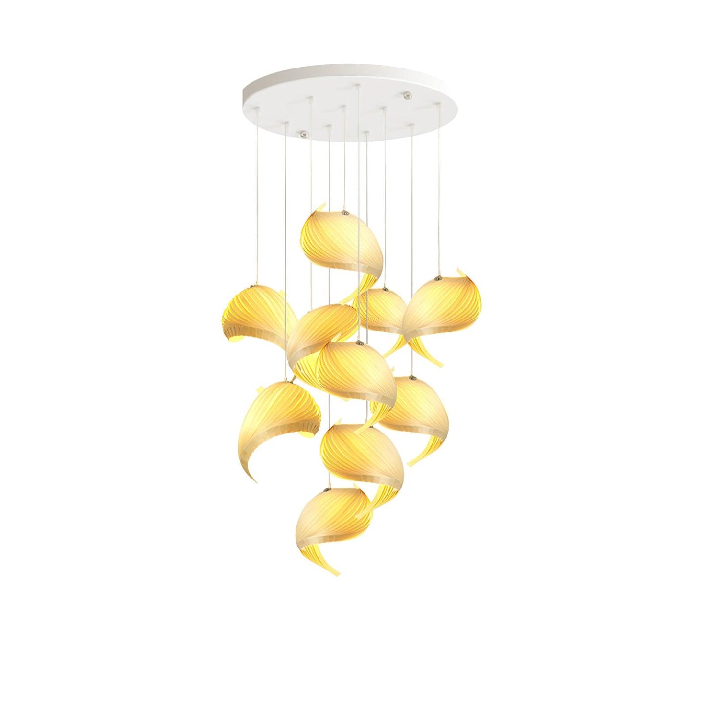 Nautilus Shell Pendant Light 10 Heads Round Canopy Dia 39.4″ x H 118.1″ / Dia 100cm x H 300cm / Wood Colour / Warm Light