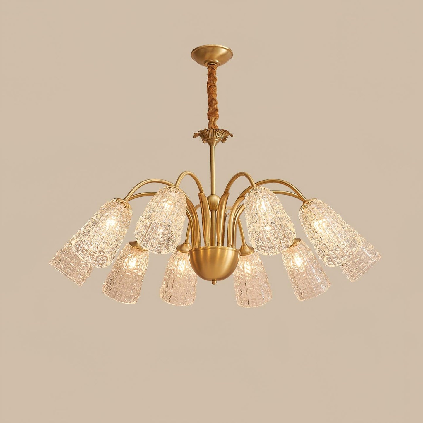 Nikoll Chandelier 10 heads Dia 39.3″ x H 16.5″/ Dia 100cm x H 42cm / Brass & Clear Chandelier