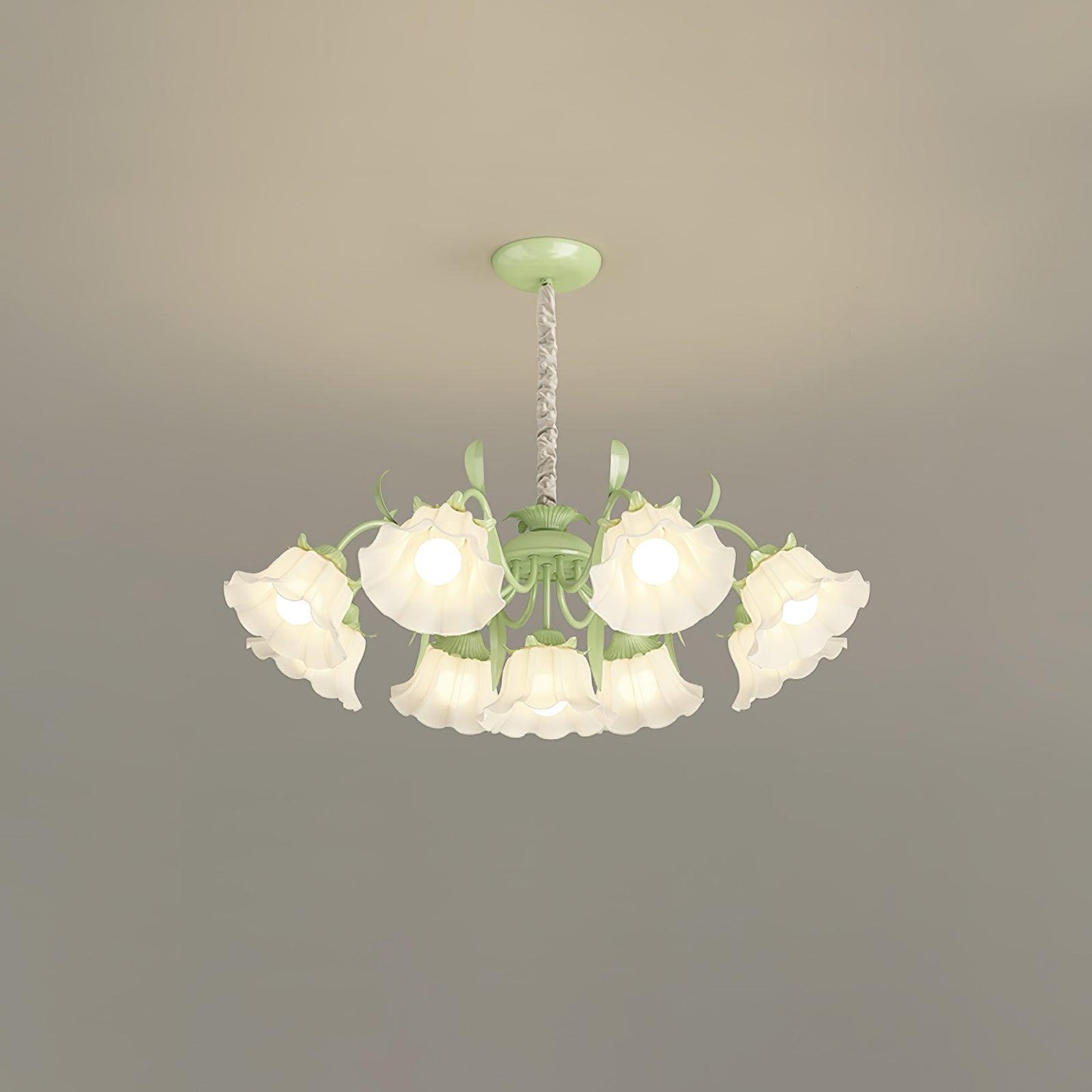 Pastoral Flower Chandelier 9 heads ? 34.6″ x H 31.5″ / Dia 88cm x H 80cm / Green & White Chandelier
