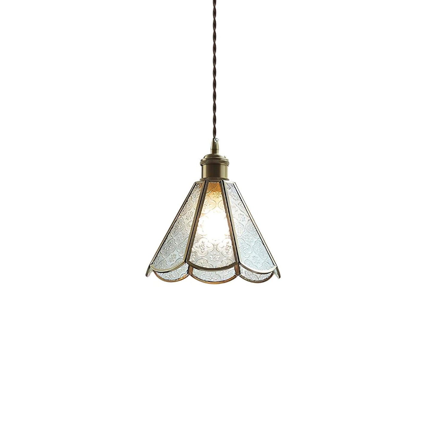 Patterned Glass Pendant Lamp Dia 7.9″ x H 7.1″ / Dia 20cm x H 18cm / Brass & Patterned frosted Pendant light
