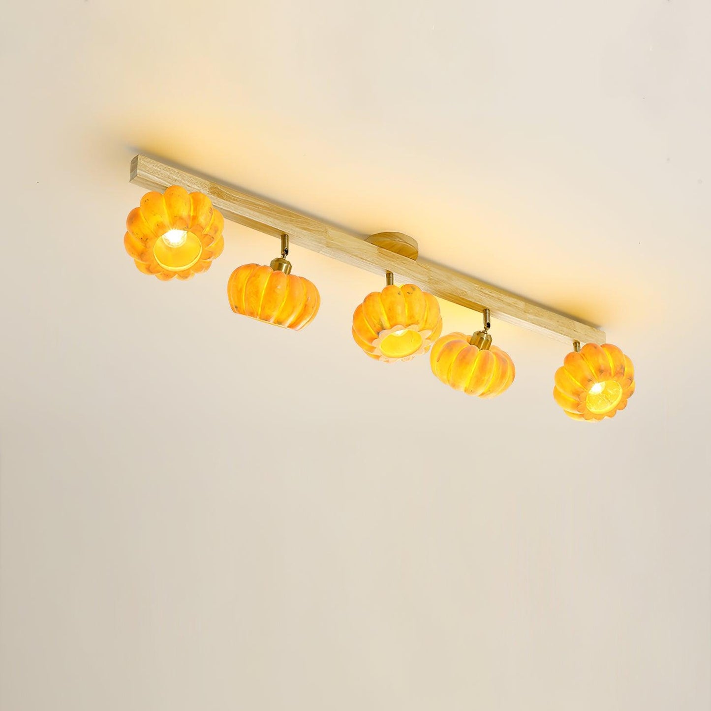 Pumpkin Multi Head Ceiling Lamp 5 Heads Size: Dia ? 47.2″ x H 8.7″ / 120cm x H 22cm / Yellow + Wood color Ceiling lamp