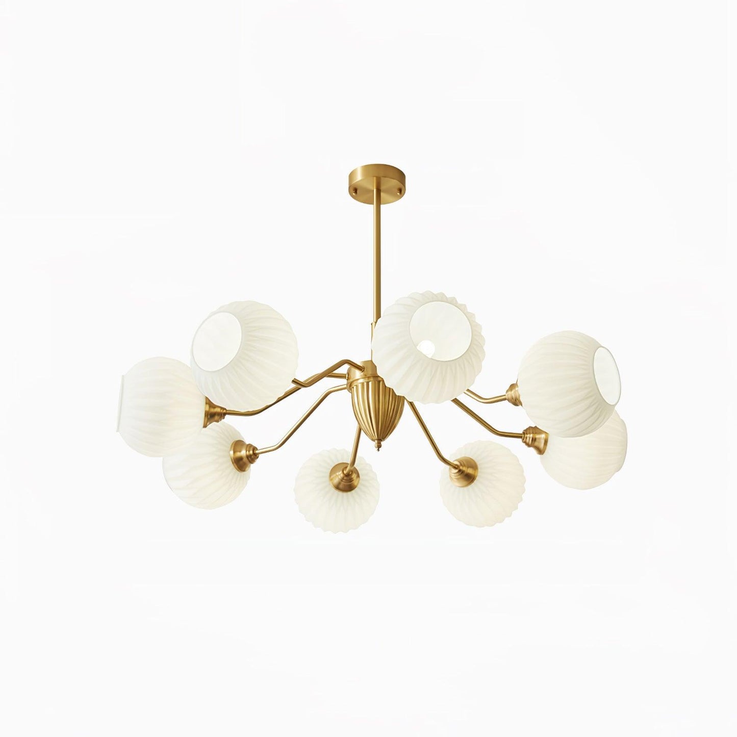 Ribbed Glass Ball Chandelier 8 Heads ? 39.4″ x H 9.8″ / Dia 100cm x H 25cm / Brass & White Chandelier