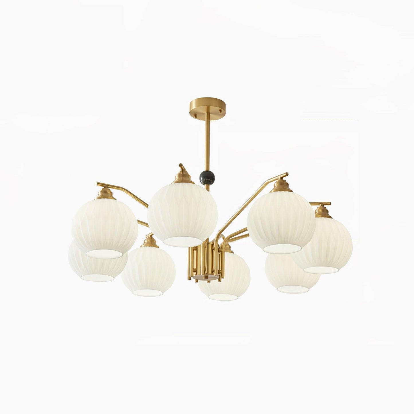 Ribbed Glass Gold Chandelier 8 Heads ? 35.4″ x H 17.7″ / Dia 90cm x H 45cm / Brass & White Chandelier