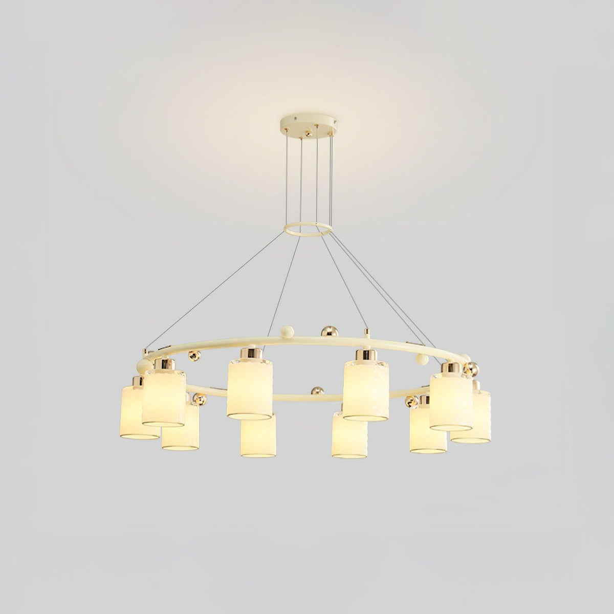 Ring Glass Cup Chandelier 10 heads Dia 36.6″ x H 8.7″ / Dia 93cm x H 22cm / Creamy & White Chandelier
