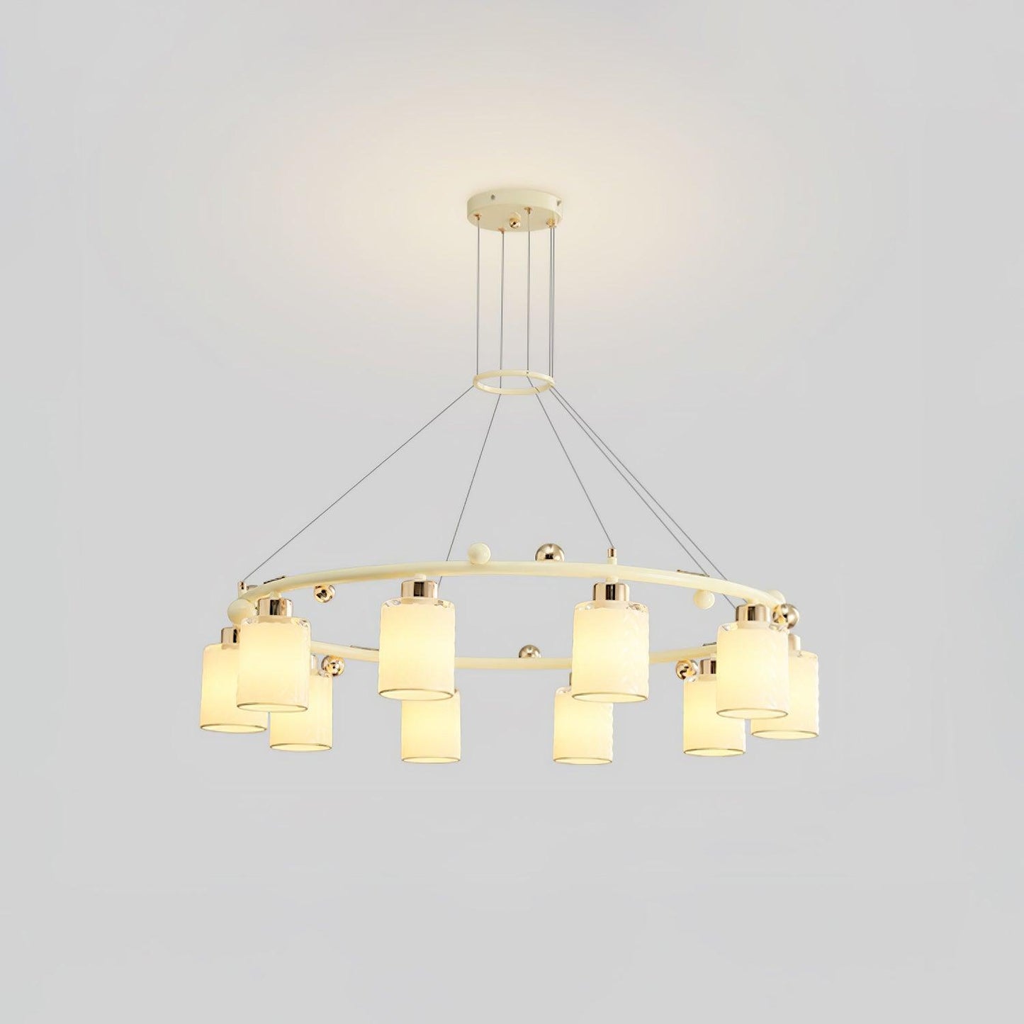 Ring Glass Cup Chandelier 10 heads ? 36.6″ x H 8.7″ / Dia 93cm x H 22cm / Creamy & White Chandelier