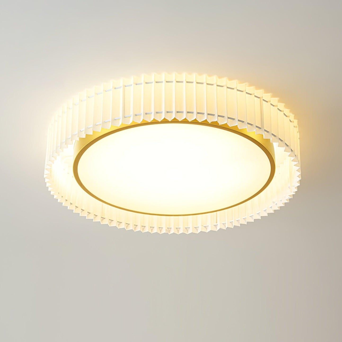Round Pleated Ceiling Lamp Dia 23.6″ x H 7.8″/ Dia 60cm x H 20cm / Gold & Beige / Warm White Ceiling lamp