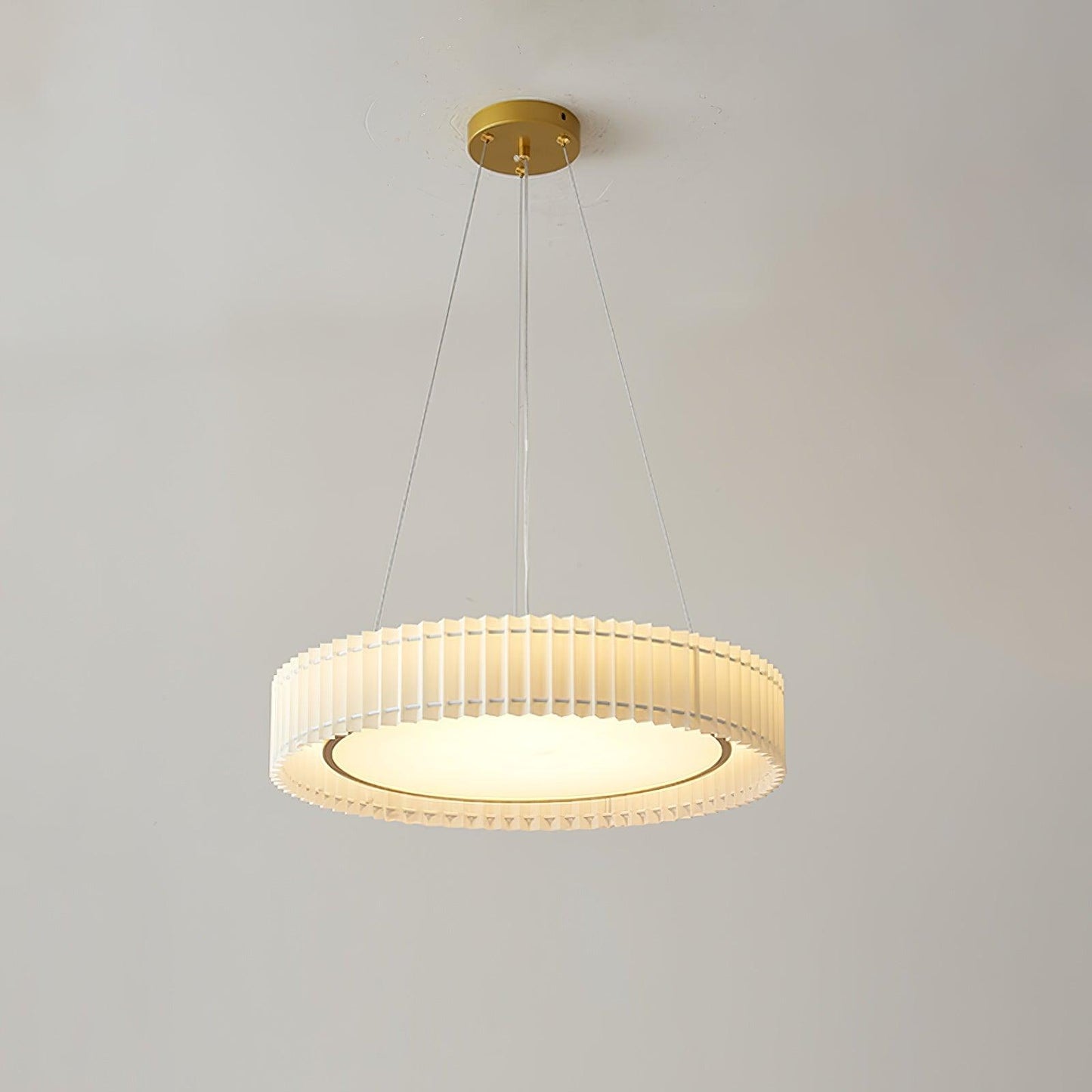 Round Pleated Pendant Lamp Dia 23.6″ x H 7.8″/ Dia 60cm x H 20cm / Gold & Beige / Warm White Pendant light