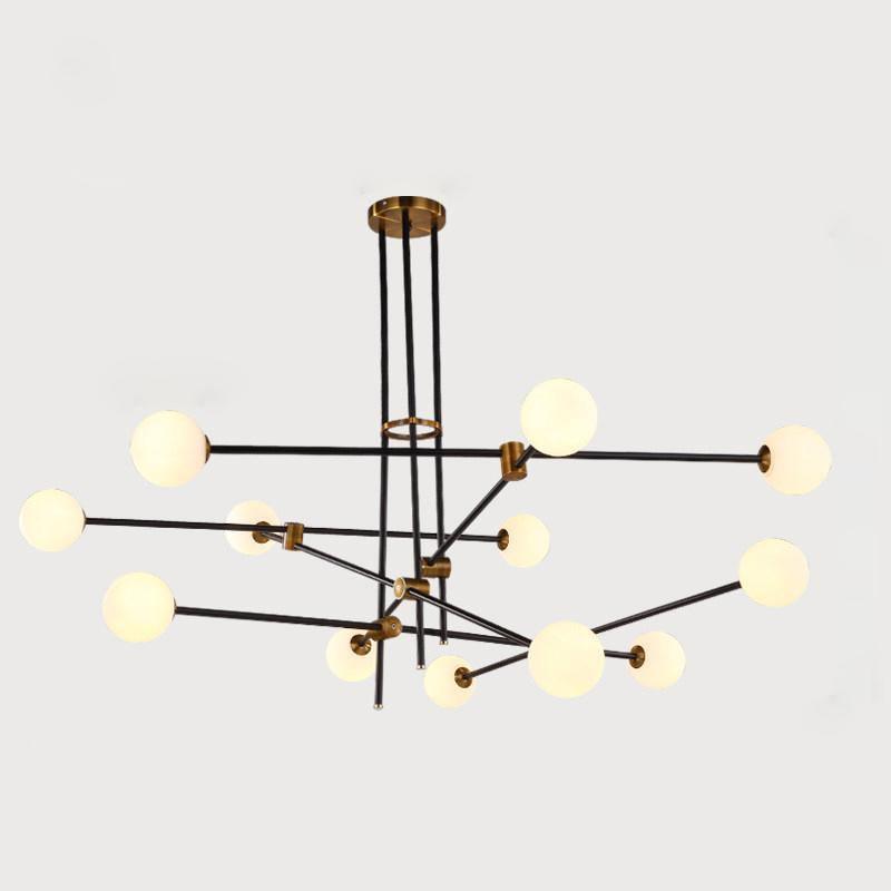 SI Chandelier 12heads: L 29.5″ x H 31.5″ / L 75cm x H 80cm / Black + Copper / Opal glass Chandelier