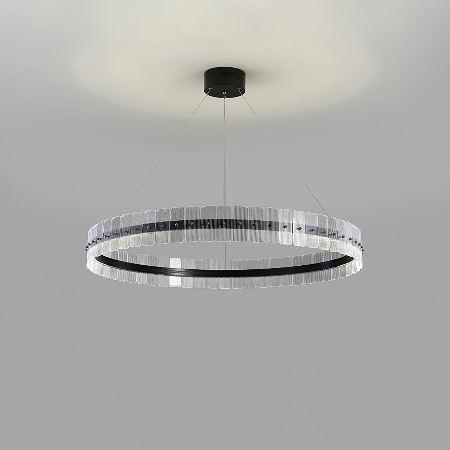 Saturno LED Chandelier ? 39.3″ x H 4.7″ / Dia 100cm x H 12cm / Black + Opaque / Warm White Chandelier