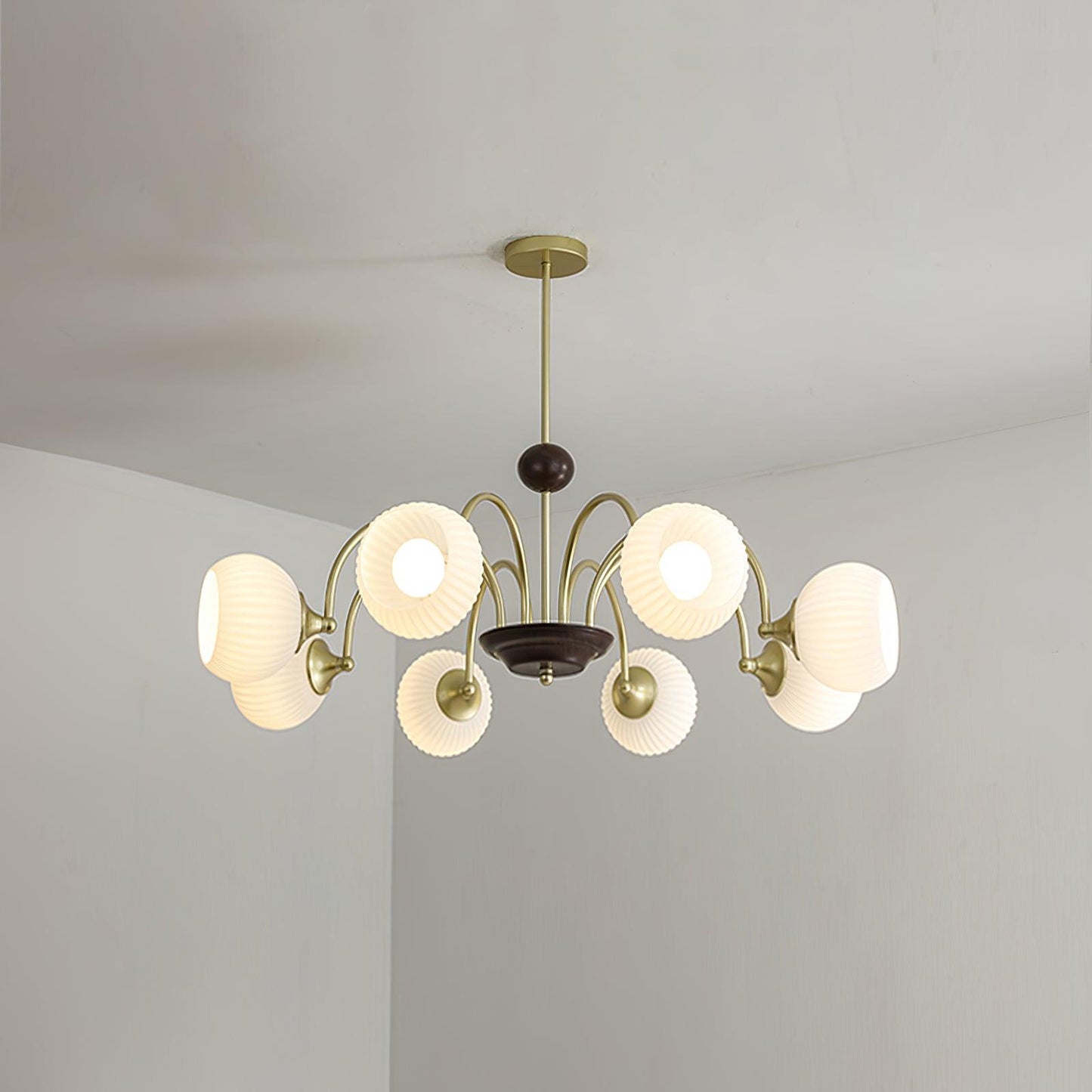 Sculptural Glass Ribbed Chandelier 8 heads ? 37.4″ x H 9.4″ / Dia 95cm x H 24cm / Gold Chandelier
