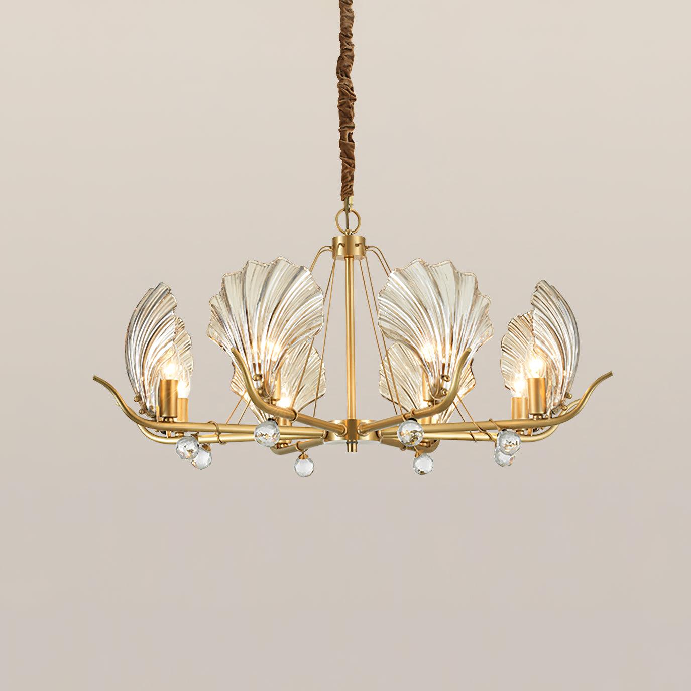Shell Crystal Chandelier 8 heads Dia 31.4″ x H 17.7″/ Dia 80cm x H 45cm / Brass & Amber Chandelier