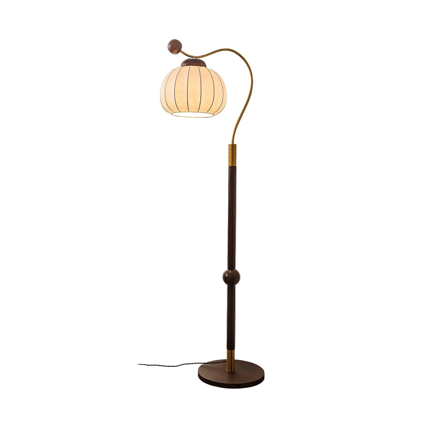 Silk Globe Floor Lamp Dia 11.8″ x H 59″ / Dia 30cm x H 150cm / Walnut wood & Black / US Plug Floor lamp