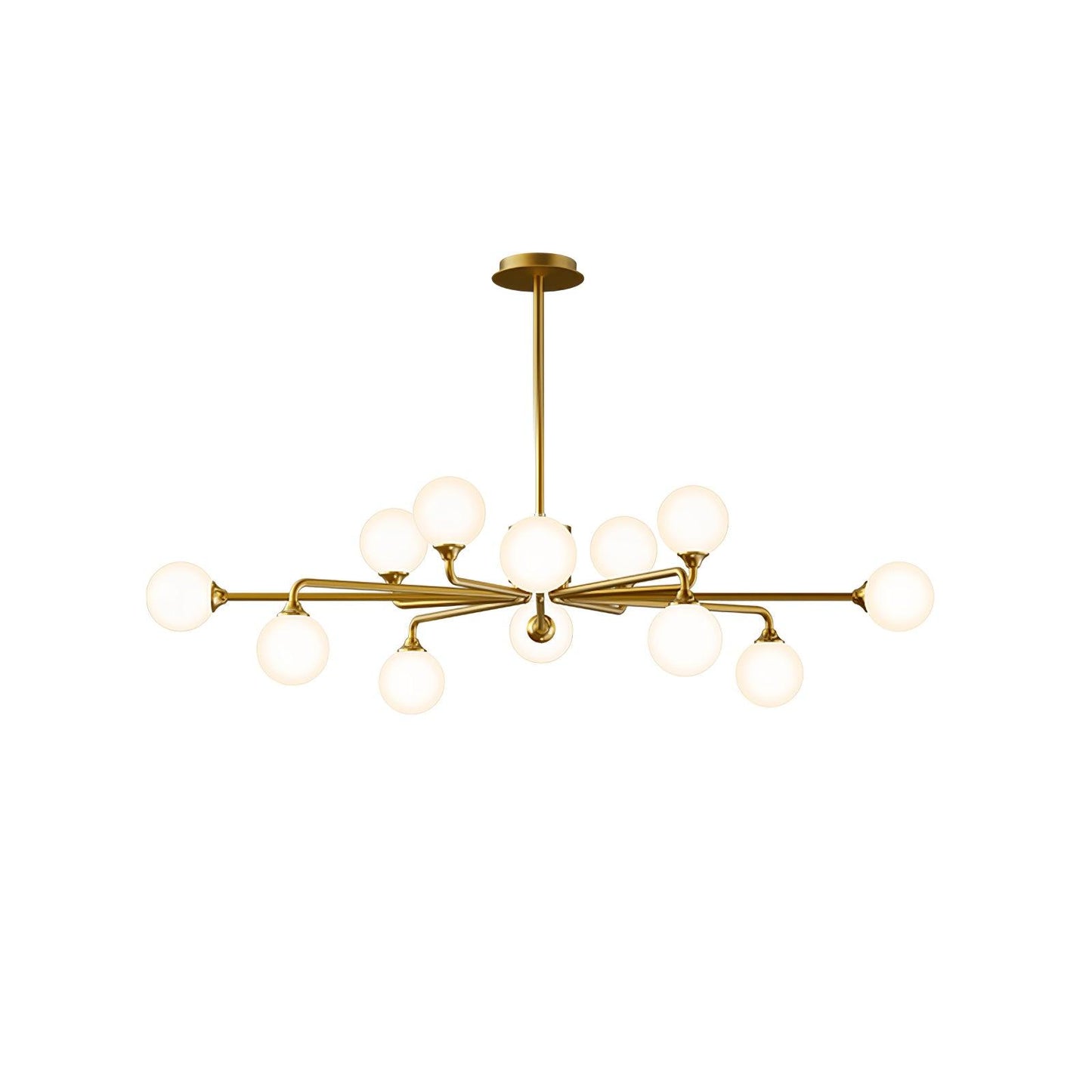 Staggered Glass Globes Chandelier 12 heads: ? 44.5″ x H 11.4″ / Dia 113cm x H 29cm / Gold & White Chandelier