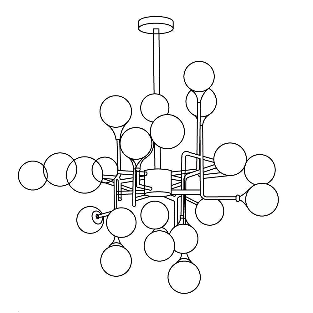 Stilnovo Chandelier 24heads ? 36.9″ x H 29.9″ / Dia 93.8cm x H 76cm / Black & Gold & White Chandelier