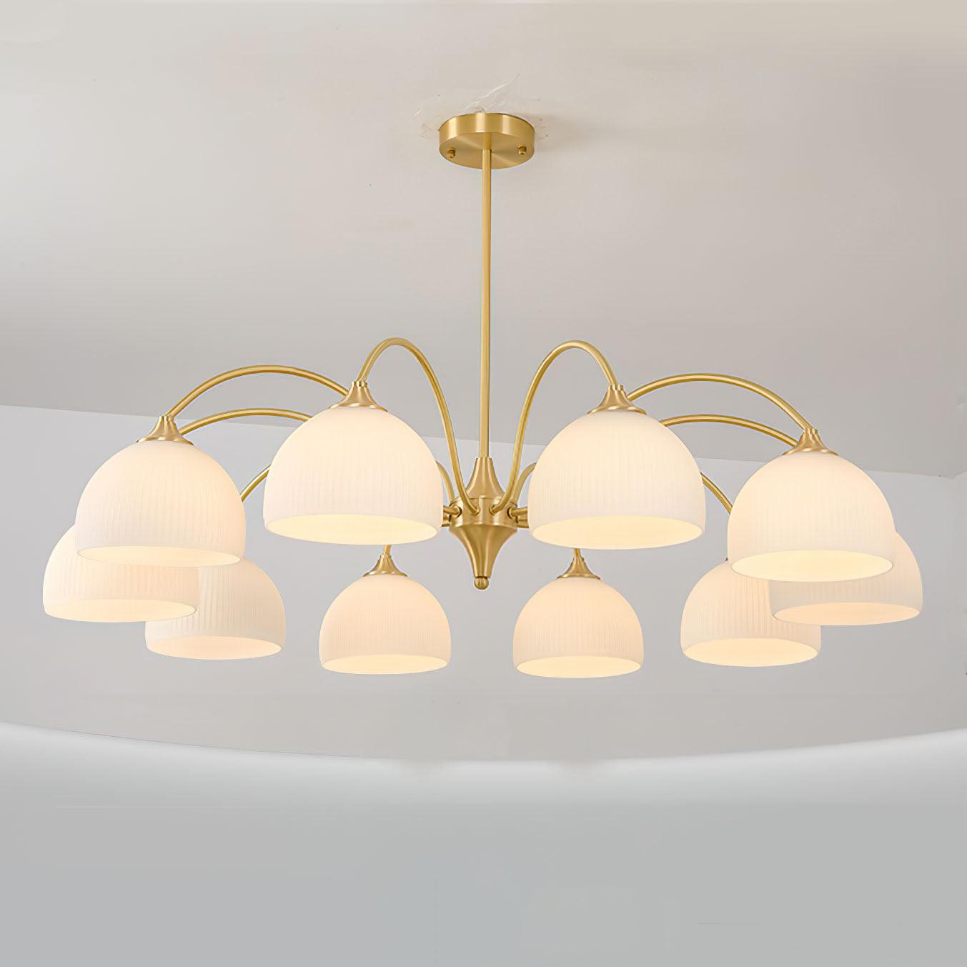 Striped Glass Bowl Chandelier 10 Heads Dia 39.4″ x H 15.4″ / Dia 100cm x H 39cm / Gold Chandelier