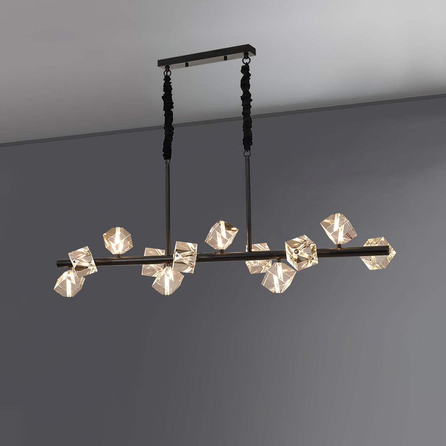 Takku Crystal Chandelier 12 Heads L 47.2″ x H 9.8″ / L 120cm x H 25cm / Black Chandelier