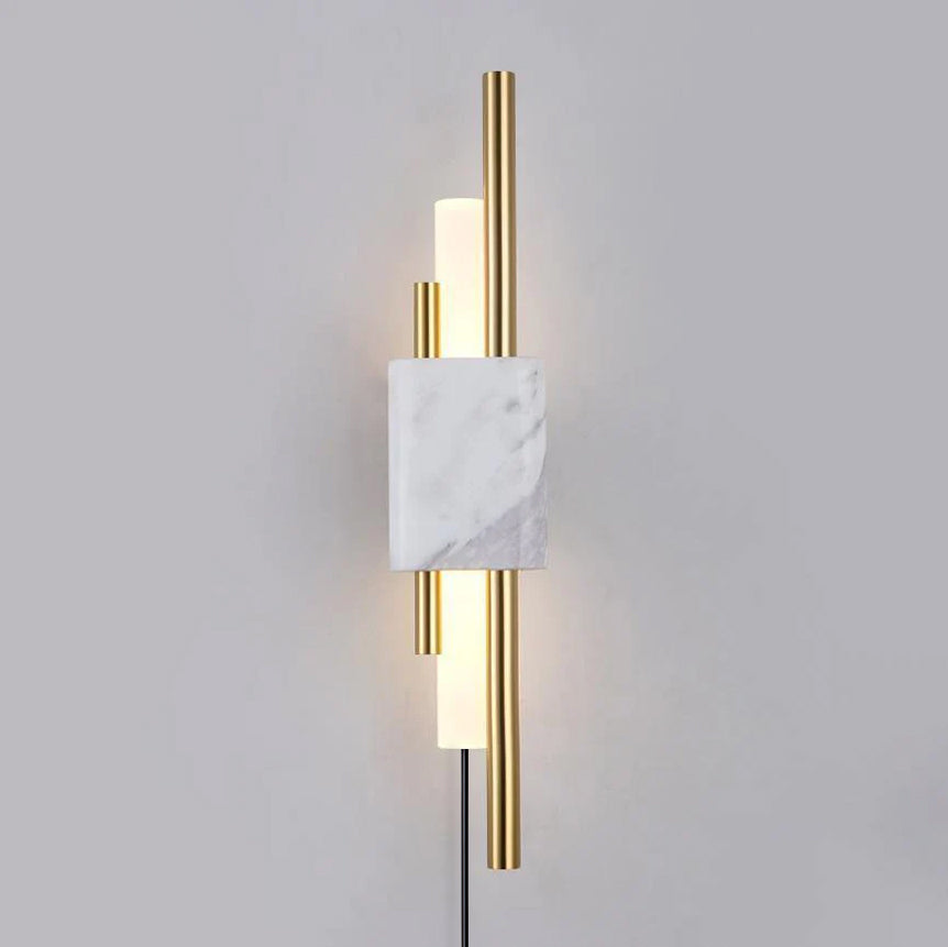Tanto Plug In Wall Light Dia 3.9″ x H 19.7″ / Dia 10cm x H 50cm (Power: ~3W) / White Marble & Gold / US Plug Wall lamp
