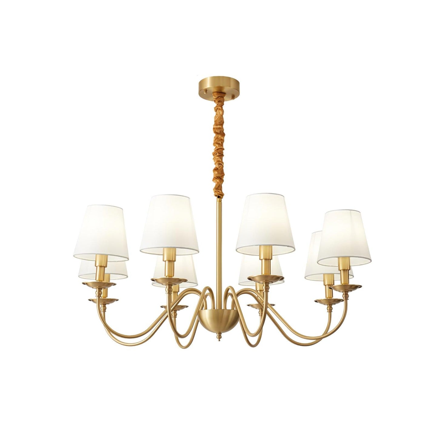 Tapered Fabric Brass Chandelier 8 Heads Dia 31.5″ x H 15.7″ / Dia 80cm x H 40cm / Brass & White Chandelier