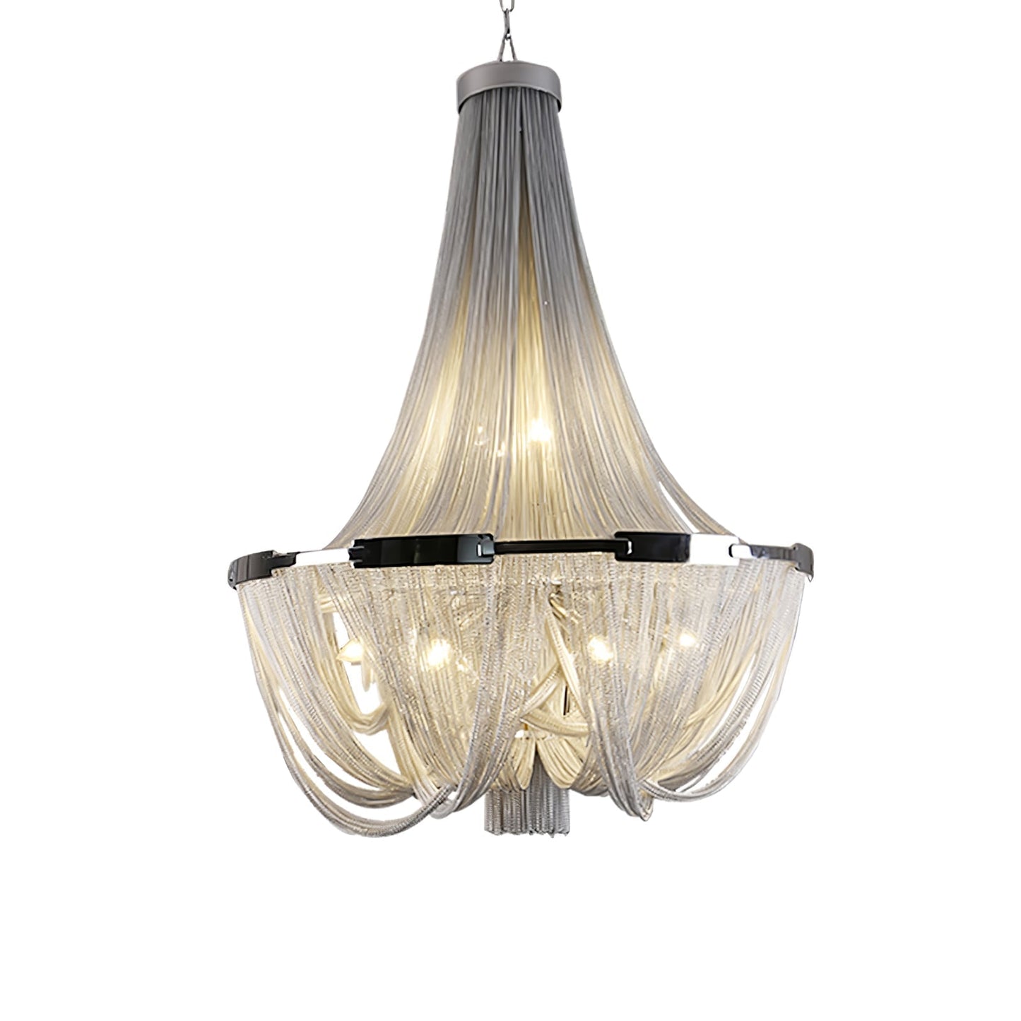 Tassel Aluminum Chain Chandelier Dia 47.2″ x H 59″ / Dia 120cm x H 150cm (E14 bulbs x 14) / Silver Chandelier