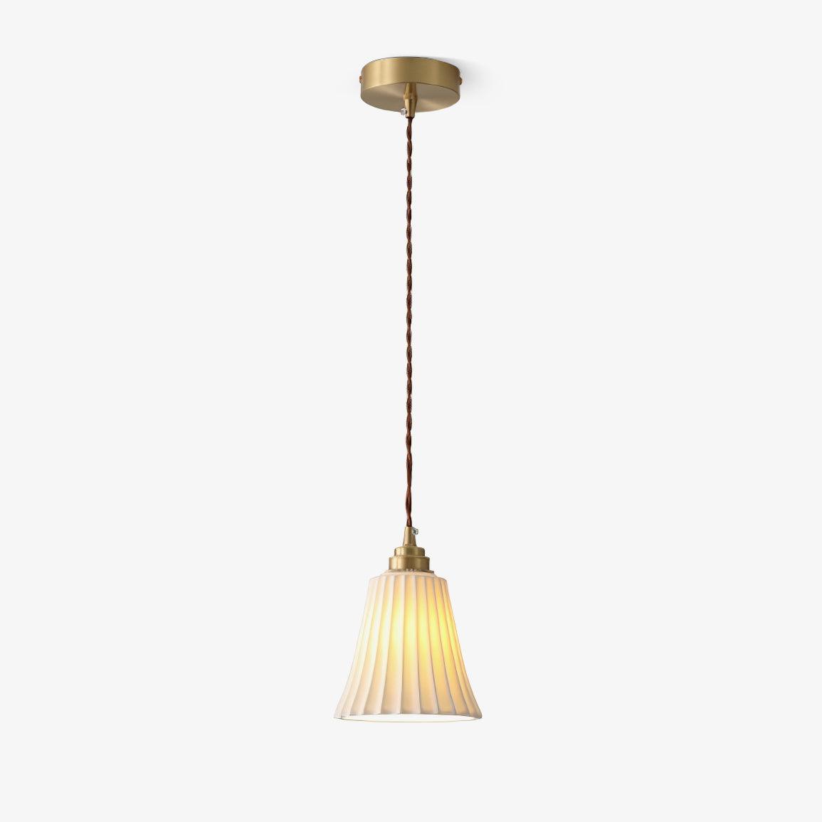 Trumpet Ceramic Pendant Light ? 5.5″ x H 6.3″ / Dia 14cm x H 16cm / Brass & White ceramic Pendant light