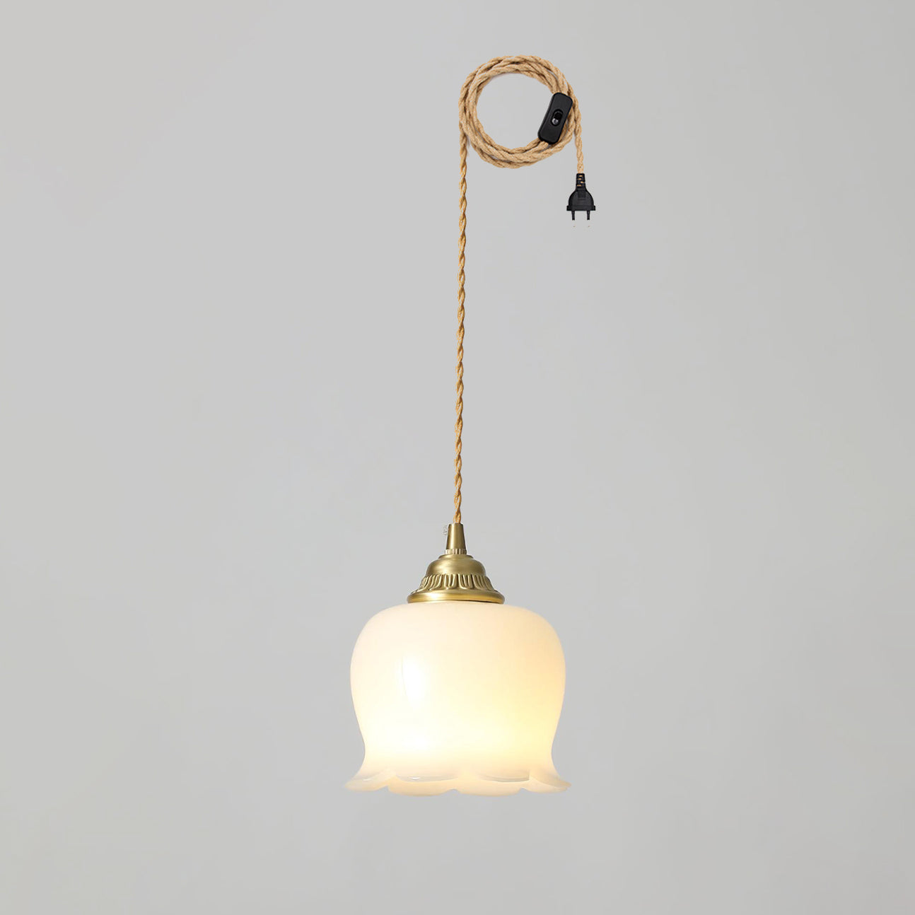 Valley flower Pendant Swag Lamp Dia 5.5″ x H 5.9″/ Dia 14cm x H 15cm (2 Hooks) / Brass & Beige / US Plug Pendant light