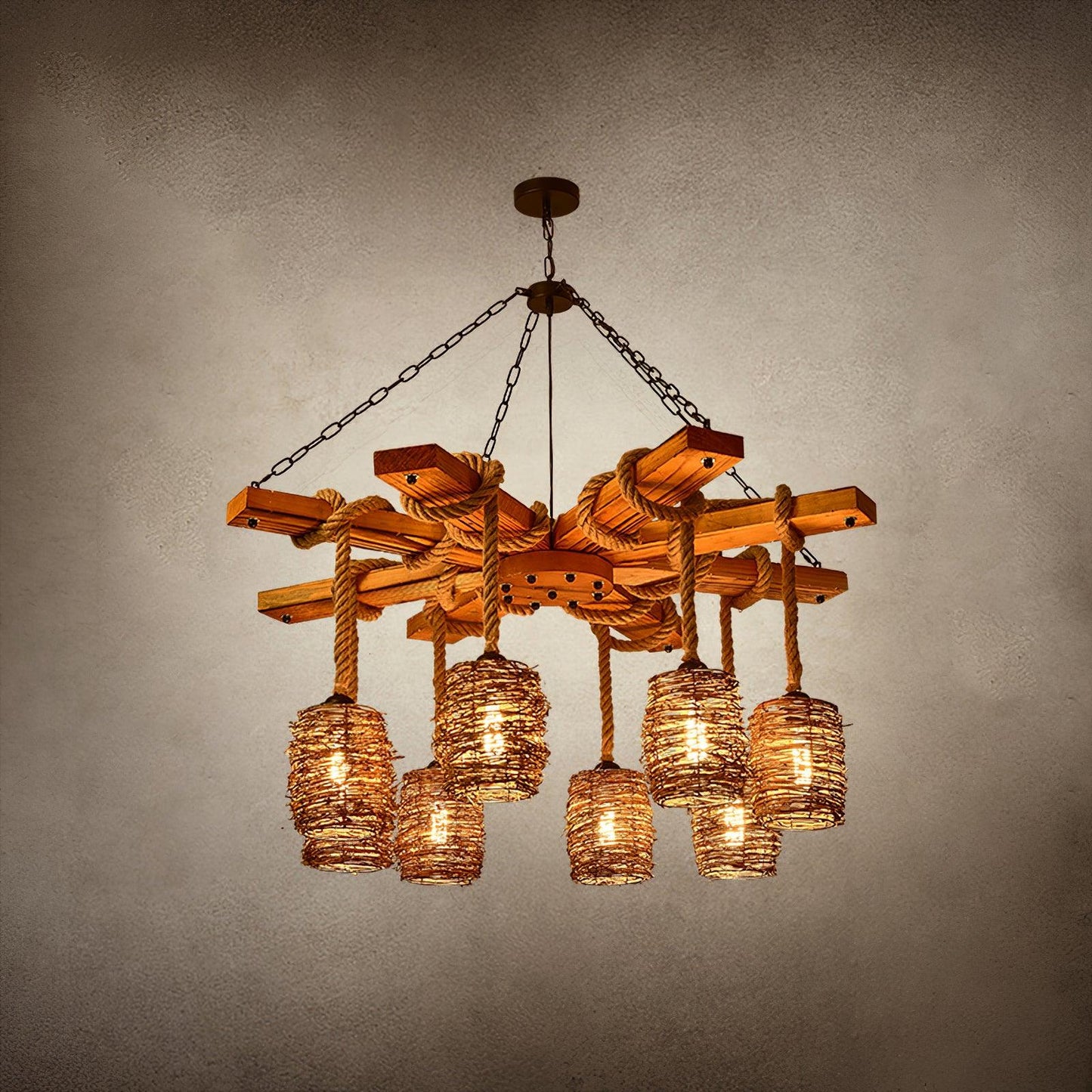 Vintage Farmhouse Chandelier 8 heads Dia 49.2″ x H 19.6″/ Dia 125cm x H 50cm / Black & Brown Chandelier