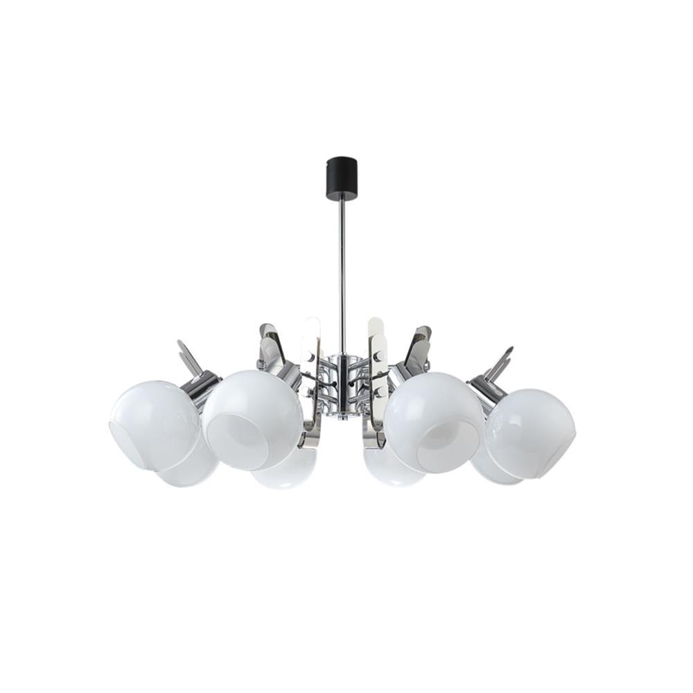 Vintage Geometrical Chrome Chandelier 8 heads ? 29.5″ x H 10.8″ / Dia 75cm x H 27.5cm / Chrome + White Chandelier