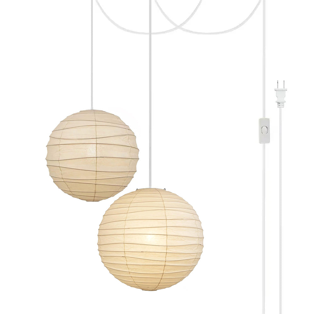 Washi Paper Pendant Swag Lamp Dia 11.8″ x Dia 17.7″ / Dia 30cm + 45cm (2 hooks) / White / US Plug Pendant light