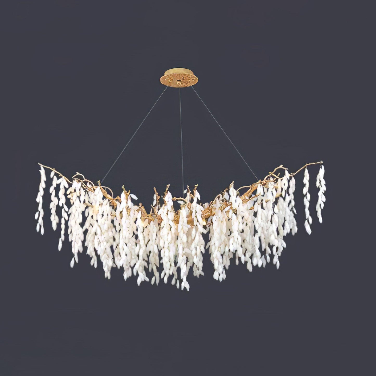 White Jade Branch Brass Chandelier ? 59.1″ x W 21.7″ x H 19.7″ / Dia 150cm x W 55cm x H 50cm / Brass & White Chandelier