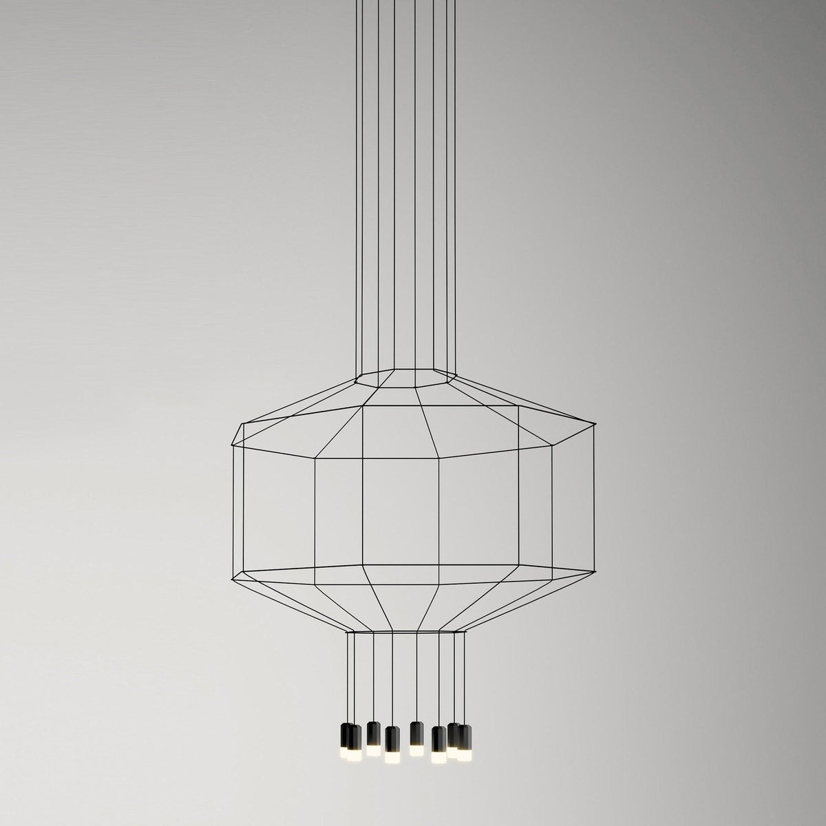 Geometric Lines Pendant Lamp 8 heads Octogonal Dia 33.5″ x H 118″ / Dia 85cm x H300cm / Black Chandelier