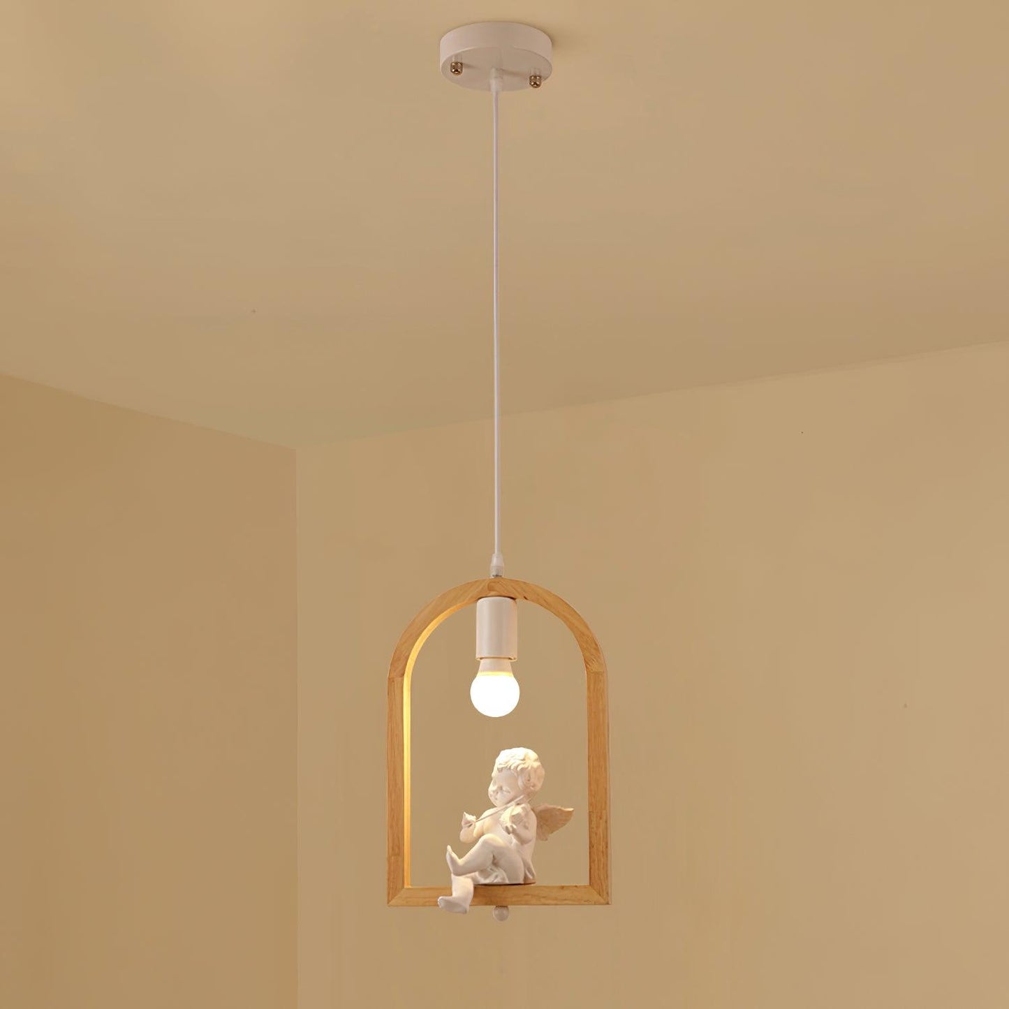 Wood Bird Resin Pendant Light Model B Dia 9.1″ x H 13.2″ / Dia 23cm x H 33.5cm / Wooden Pendant light