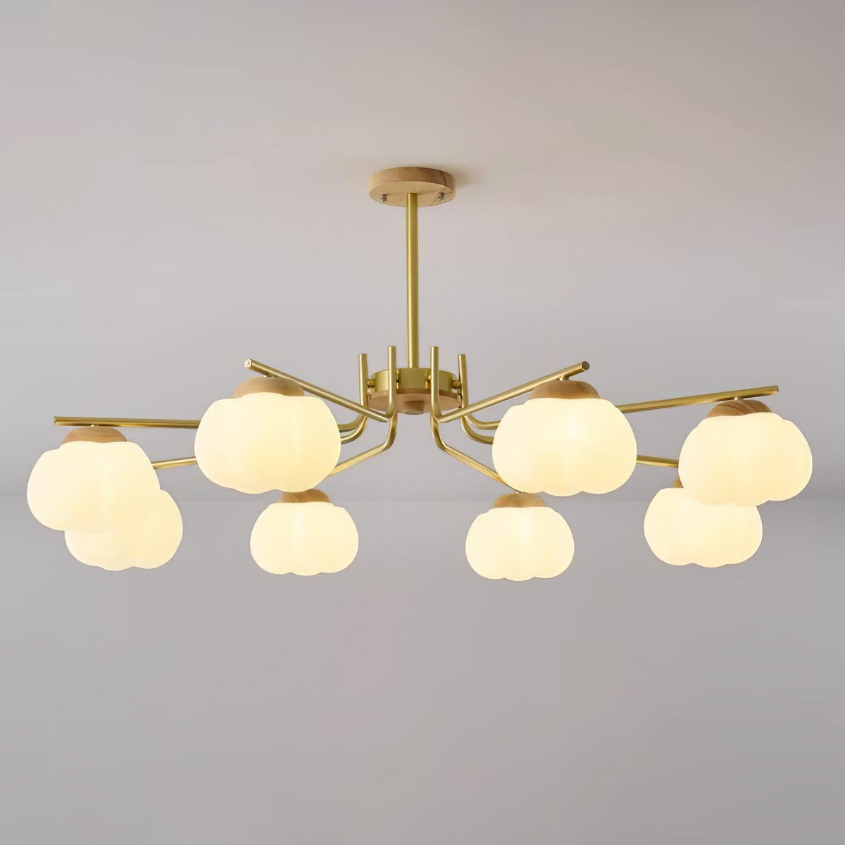 Plastic Cotton Balls Chandelier 8 Lamps Dia 42.5″ x H 18.9″ / Dia 108cm x H 48cm / Wood Color & Gold & White Chandelier