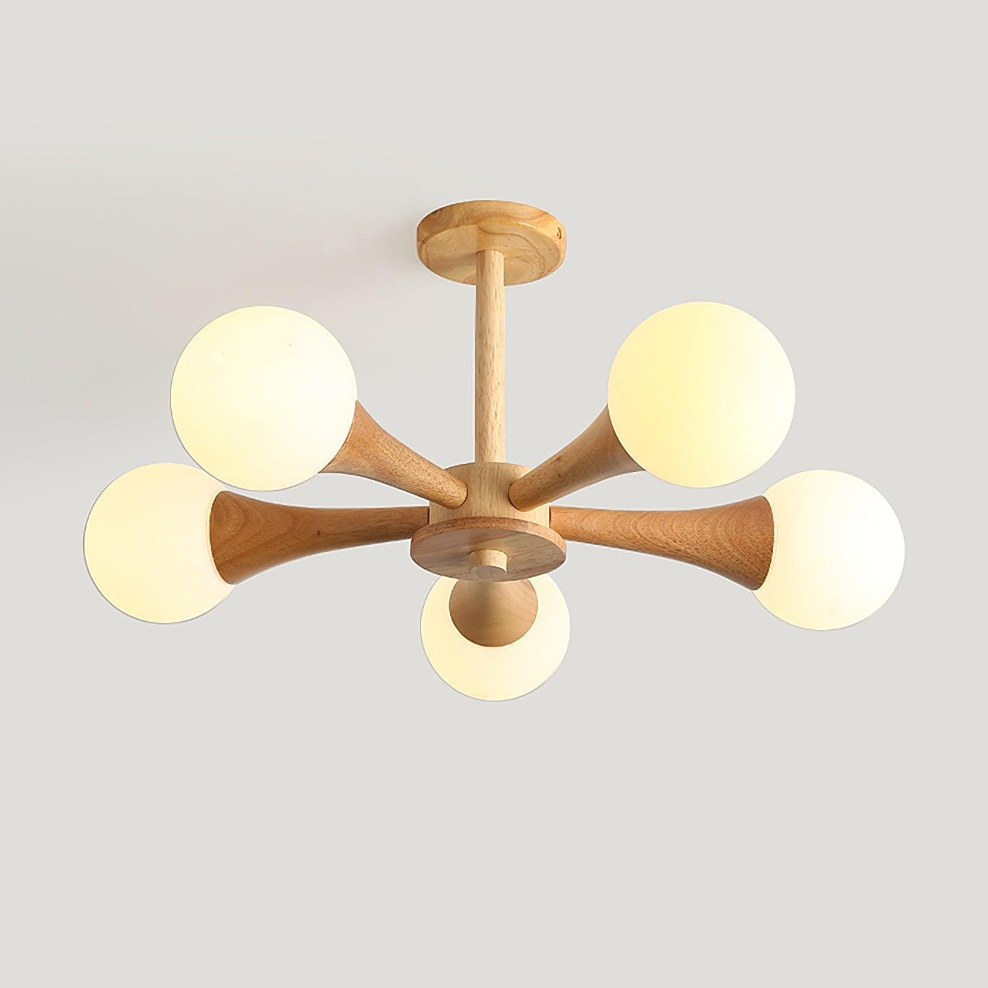 Wooden Nera Chandelier 5 heads ? 19.6″ x H 11.8″/ Dia 50cm x H 30cm / Wood & White Chandelier