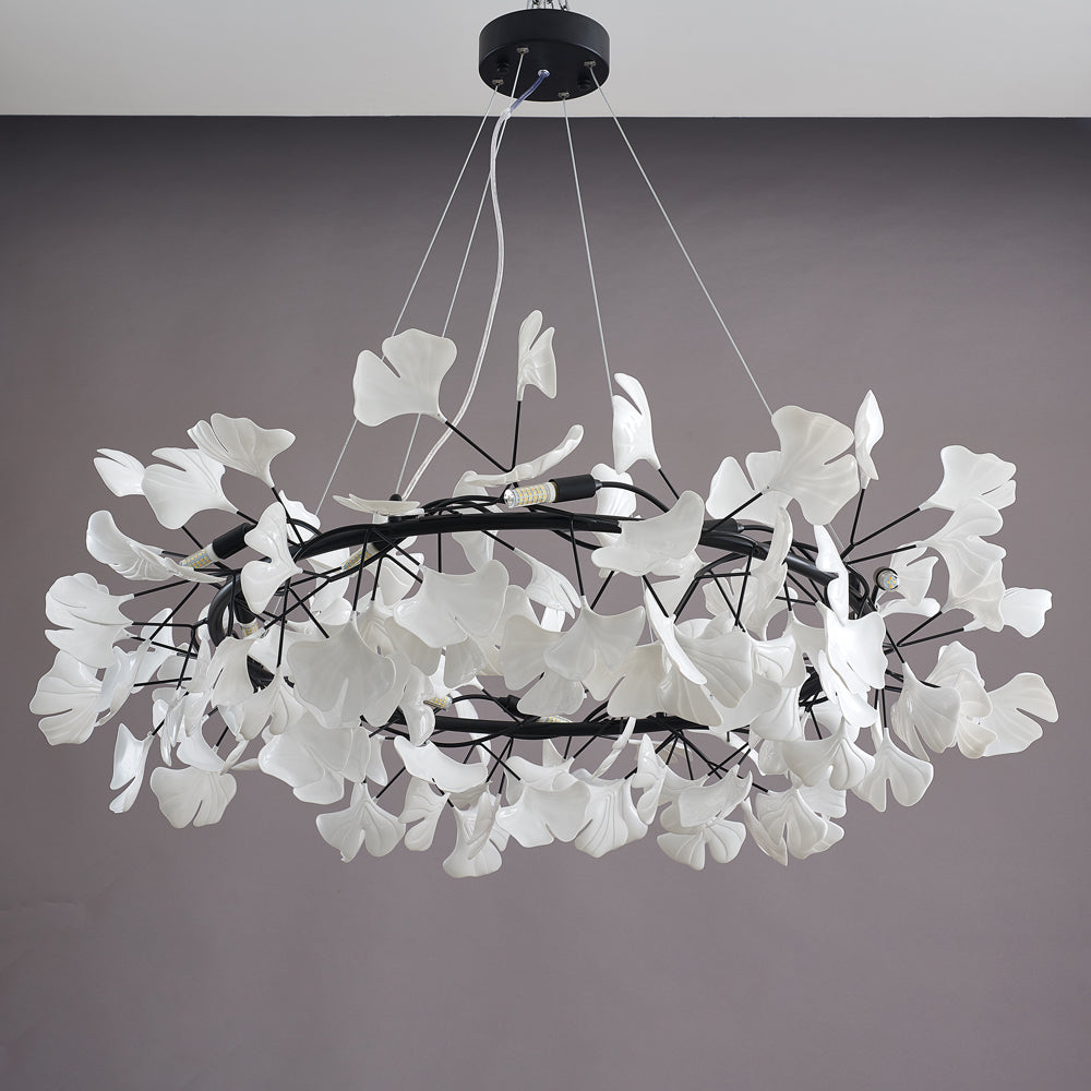 Gingko Chandelier O ? 23.6″ x H 11.8″ / Dia 60cm x H 30cm / Black + White Chandelier