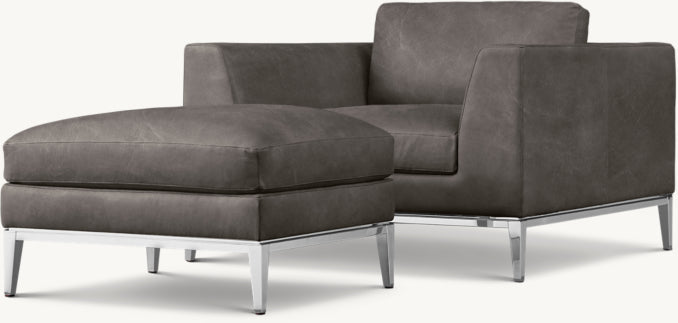 Italia Taper Arm Leather Chair - Metal Base