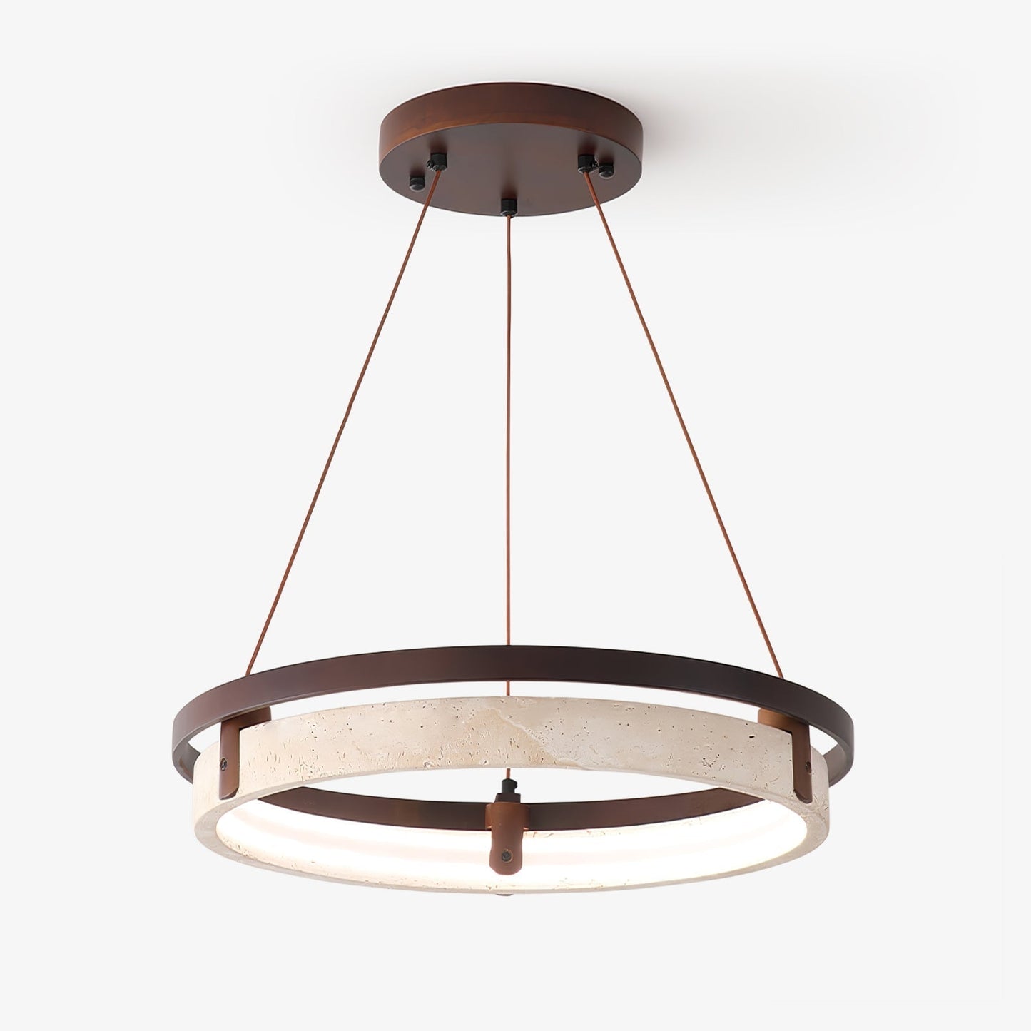 Orbit Travertine Pendant Light Dia 24.8″ x H 1.9″ / Yellow Travertine & Walnut Wood / Warm Light 1001 pendant Lamp
