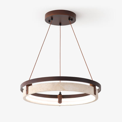 Orbit Travertine Pendant Light Dia 24.8″ x H 1.9″ / Yellow Travertine & Walnut Wood / Warm Light 1001 pendant Lamp
