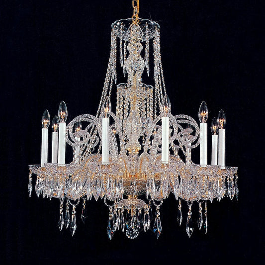Gold plated 12 Light traditional crystal Chandelier