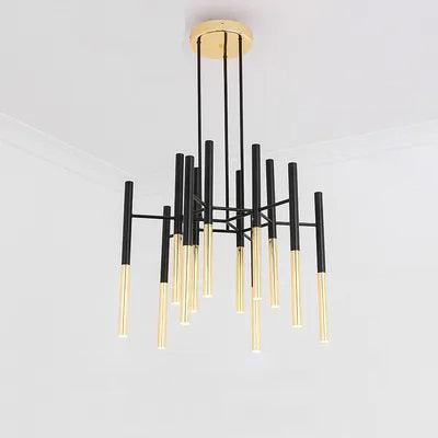 Metal Tubular Chandelier 12heads Dia 23.6″ x H 17.7″ / Dia 60cm x H 45cm / Black & Gold Pendant light