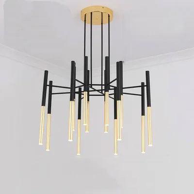 Metal Tubular Chandelier 16heads Dia 31.5″ x H 17.7″ / Dia 80cm x H 45cm / Black & Gold Pendant light
