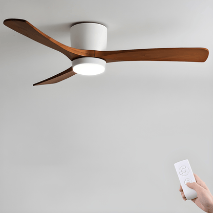 Nordic Wooden 42’’/48’’/52’’ Ceiling Fan Light ? 36″ x H 11″ / White & Walnut Wood / Three-Color Changing Light 1001